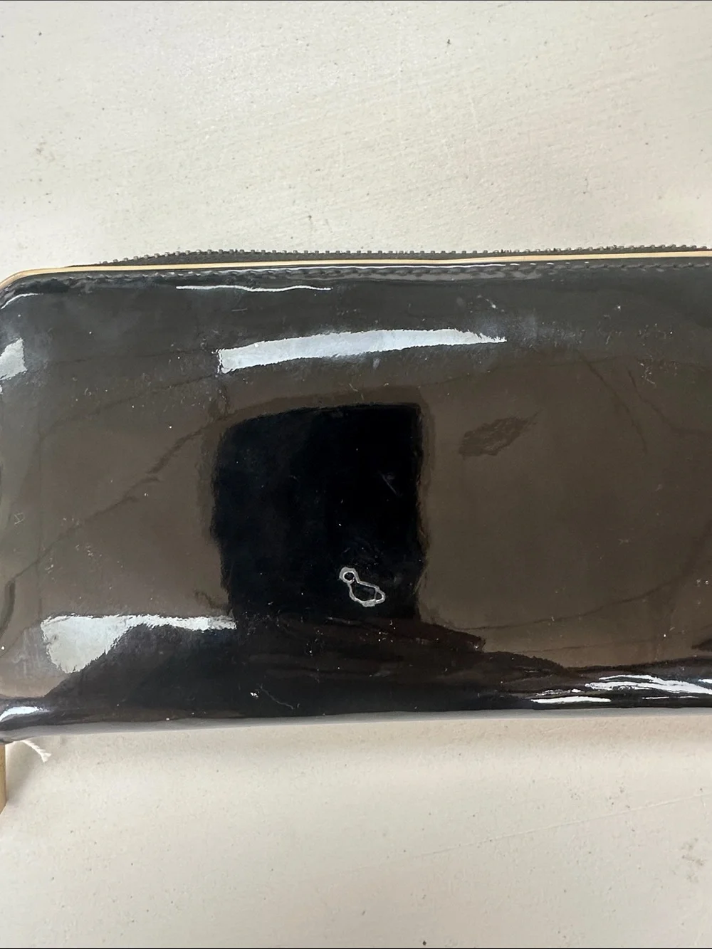 Tory Burch Black Patent Zip Wallet with Gold Logo